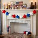 4th of July Garland Red White Blue Plush Star Garland 8.2 ft Soft Fuzzy Patriotic Star Banner USA Retro Banner for Fireplace Mantel 250th Anniversary Decorations for Independence Day Memorial Day