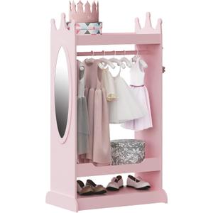 UTEX Kids Dress up Storage with Mirror,Costume Wardrobe for Kids, Open Hanging Armoire Closet,Pretend Storage Closet, Costume Storage Dresser (Pink), 24.53x 14.96 x 45.3