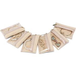 Vlando Jewelry Travel Case,Travel Jewelry Organizer with Clear Velvet Jewelry Bags Zipper Pouch for Women Girl Gift 6Pcs