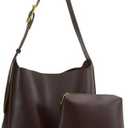 NEBIL PU Leather Bucket Bags For Women,Slouchy Shoulder Bag Purses Hobo Tote Bags with Wallet