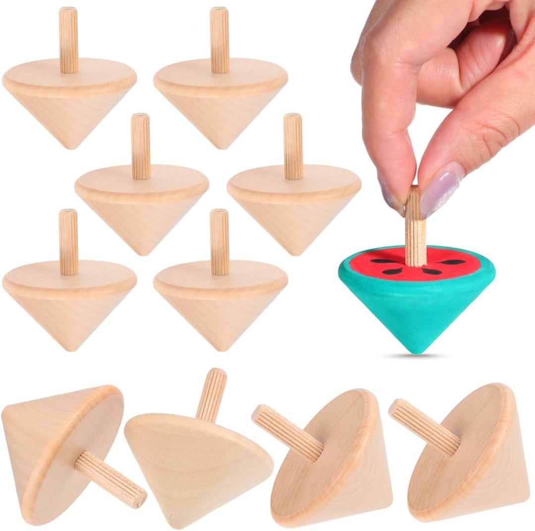 NUOBESTY 12Pcs Wood Spinning Tops, DIY Blank Painting Gyroscope Toy for Kids Art Crafts, Unfinished Hand Painted Spin Top Bulk for Classroom, Party Favors, Kindergarten Education