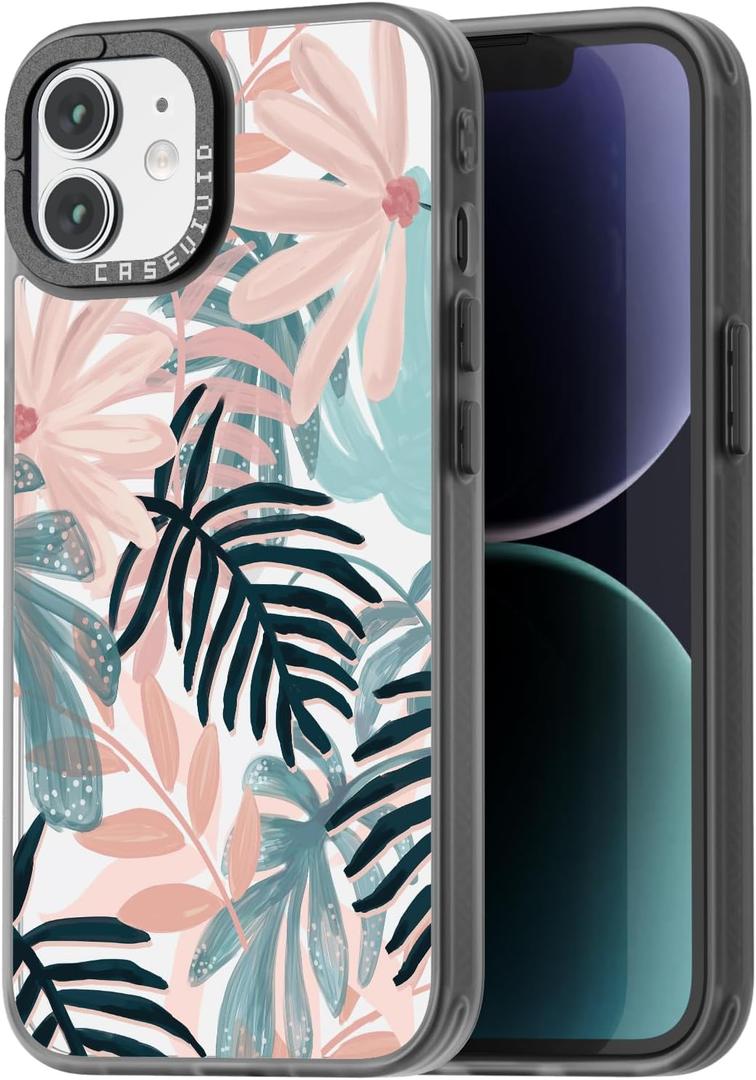 Compatible for iPhone 12 Case Cute Aesthetic - Durable Fashion Funny Phone Case - Girly Palm Tree Pattern Print Cover Design for iPhone 12 6.1" Black