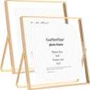 Gold 5x5'' Floating Frame Set of 2,For Photo Sizes(4x4'' or 3x3''),Beautiful Metal Beaded Frames Adjustable Tabletop/Shelf Photo Frame,Classy Gift Choice for Wedding,Birthday or Christmas Gift, 5x5''For 4x4''2PK
