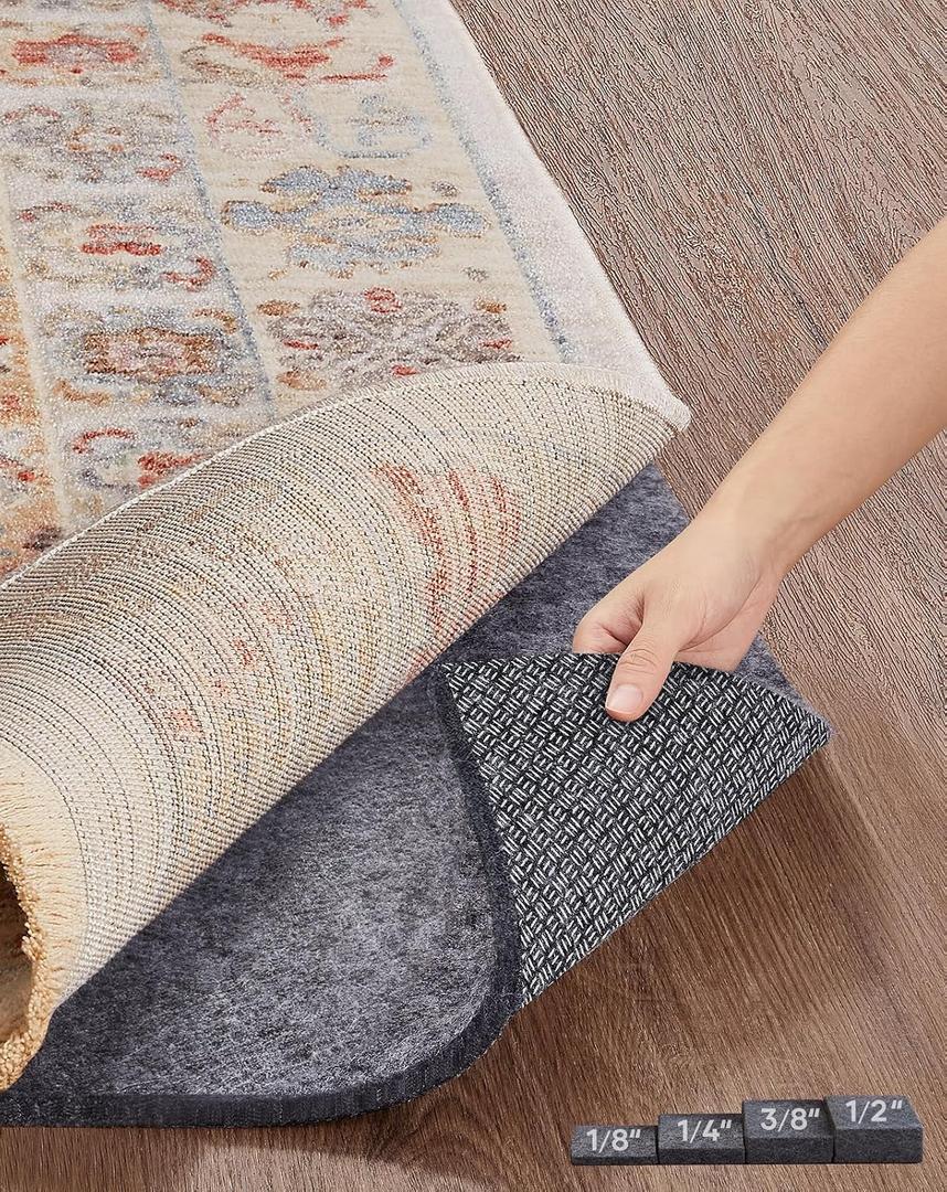 Veken Non Slip Cushioned Rug Pad Gripper, Felt and Silicone Backing, 6 x 9 Ft, 1/4 inch Thick Carpet Liner Protector Mat for Area Rugs and Hardwood Floors, with Over 99 Pcs Anti-Slip Strips Pattern