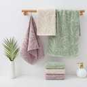 Pidada Hand Towels Set of 2 Leaf Pattern 100% Cotton Absorbent Soft Decorative Towel for Bathroom (Green)