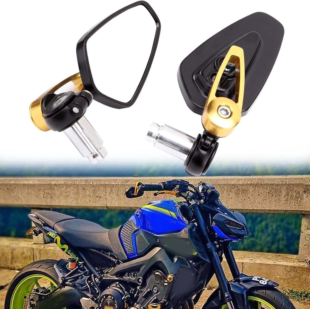 7/8 22mm Motorcycle Handlebar End Mirrors Oval CNC Billet Aluminum Side Rearview Mirrors for Honda Yamaha Suzuki Kawasaki (Gold)