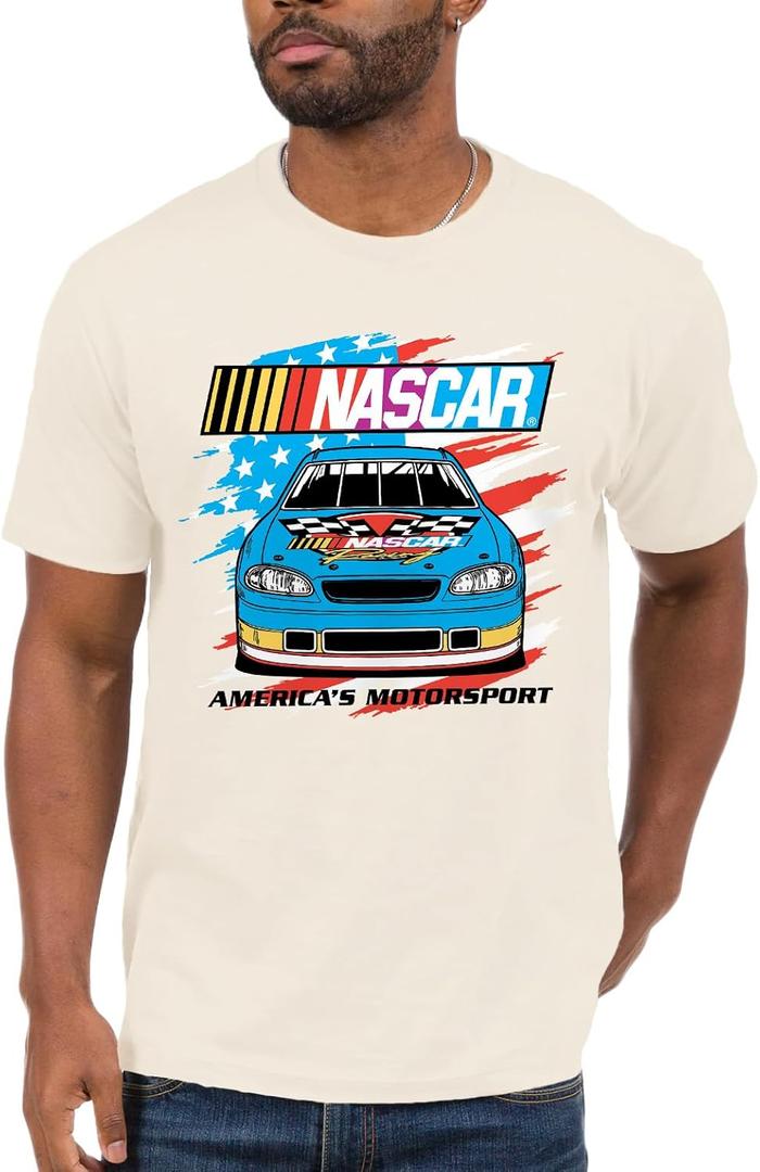 Junk Food NASCAR - Americana Flag Car Adult SS T-Shirt S