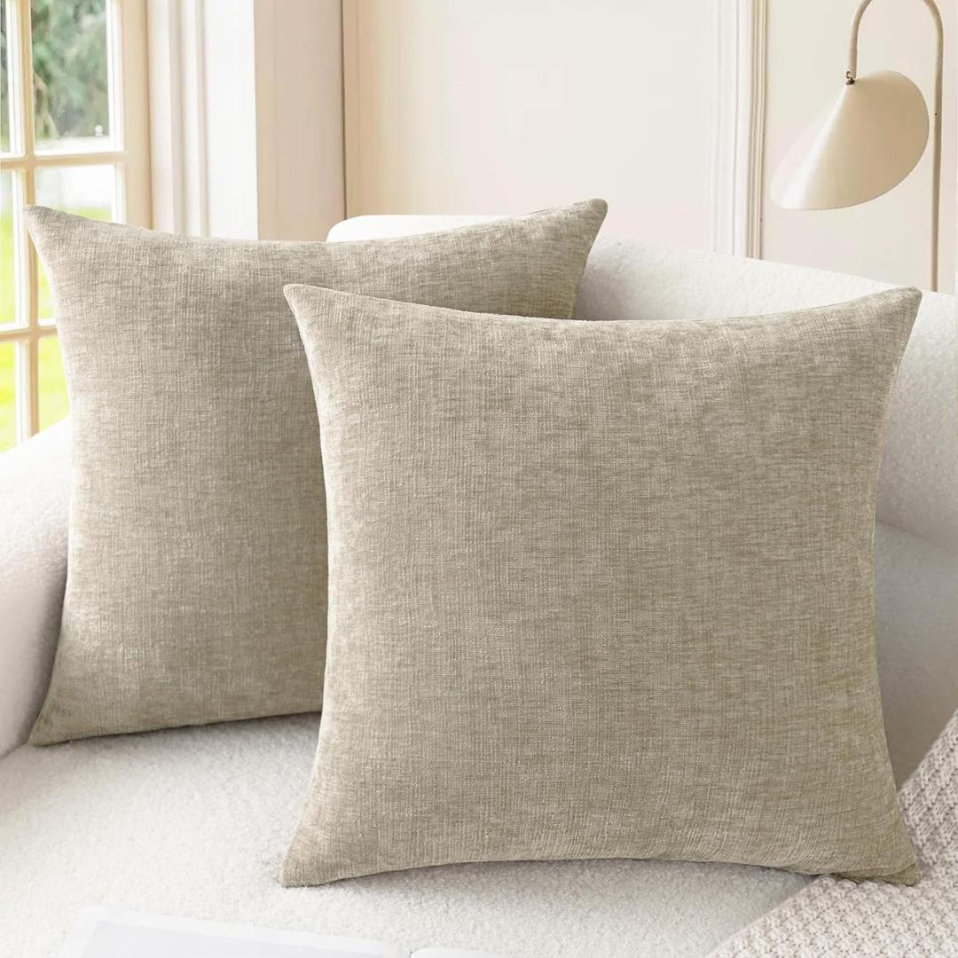 CaliTime Throw Pillow Covers Decorative 16 X 16 Inches Pack of 2 Cozy Chenille Cushion Cases for Couch Sofa Bed Living Room Home Light Taupe