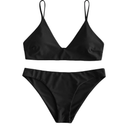 ZAFUL Women's Solid Spaghetti Strap Bralette Bikini Set Two Piece Swimsuit Large