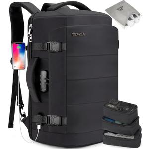 Tzowla 40L Travel Laptop Backpack for Men Women Carry on Flight Approved,Large Capacity Water Resistant Anti Theft Backpacks with USB Port,Business Causal Daypack Bag Fit 17.3"Computer/Notebook（Black)