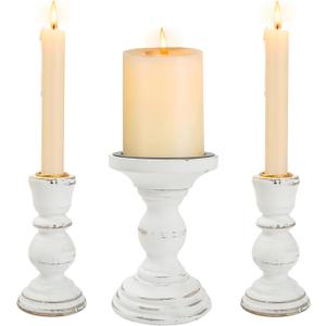 Unity Candle Holder - LIKEYO Wooden Unity Candle Holders for Weddings, Rustic Candlestick Set of 3, Wooden White Candlestick for Wedding Table Centerpiece Church Farmhouse Decor