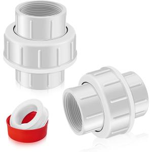 FANOVO 1-1/2 inch NPT Female PVC Pipe Union, 2pcs Schedule 40 White Plastic 1.5'' FIP to FIP Threaded Union Couplings Coupler Joint Connector Fitting, for Pool Sand Filter and Pump Applications