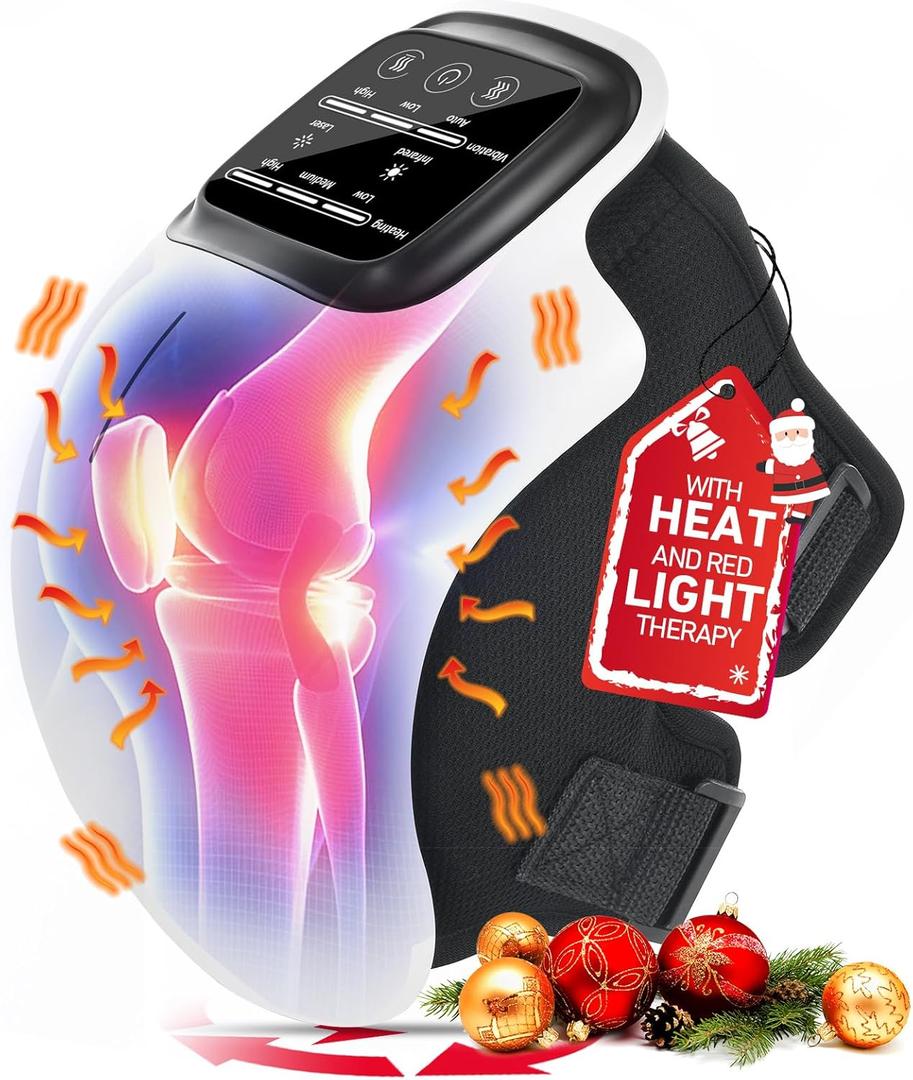 Knee Massager, Large LED Screen, Adjustable Temperature,Cordless Knee Massager with Heat and Vibration, Portable Massager for Knee Discomfort, Longer Knee Straps 48CM