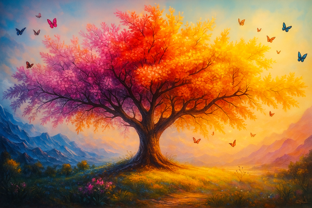 Large Colorful Tree Canvas Wall Art for Living Room Bedroom Home Office Orange and Pink Tree Picture Modern Artwork Ready to Hang Size 24x48