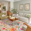 Boho Washable Area Rug 6x9 for Living Room, Bedroom, Office, Playroom, Kitchen or Dining Room, Soft Floral Carpet for Indoor Use, Easy Care Non-Slip Design (Beige)