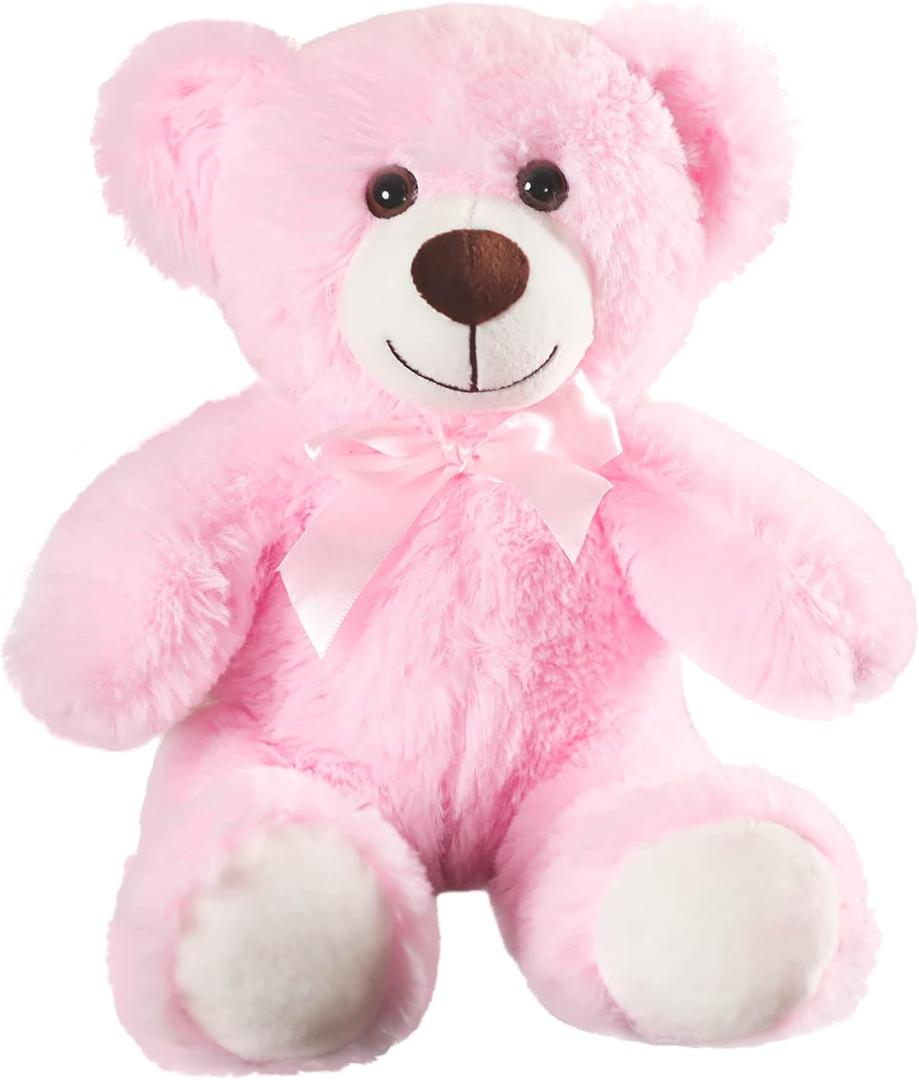 Plush Teddy Bear Cute Stuffed Animal Bear with Bow Plush Toys 13.8 Inches (Pink)