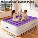 Queen Air Mattress with Built in Pump, Inflatable Mattress for Home, Blow up Air Bed 3 Min Quick Inflation and Deflation, Thin Velvet Top, 22'' Queen Size Purple