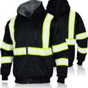 FONIRRA Men's High Visibility Safety ANSI Class 3 Lined Fleece Hoodie Sweatshirt with Black Bottom Jumper Workwear for Men(Black, L)