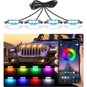 Grill Lights for Jeep Wrangler JL JLU Front Bumper Grille LED Running Marker Lamp Accessories (RGB, 2018-2023)
