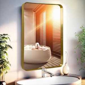 GABNICO Bathroom Mirror 20x30 Inch - Aluminum Frame Rectangle Wall-Mounted Mirrors - Large Round Corner Bathroom Mirrors for Over Sink - Premium Decor for Bathroom Vanity Mirror (Bronze)