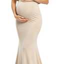 Glampunch Womens Off Shoulder Maternity Dress Ruffles Elegant Slim Gowns Fit Maxi Photography Dress, 2XL