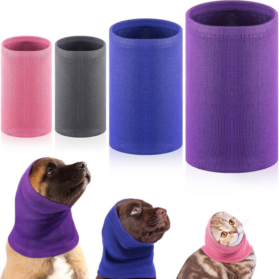 Saintrygo 4 Pcs Dog Snoods Pet Ear Wrap Cover Sound Proof Muffs for Barking and Bathing Warm Winter Scarf for Calming (Gray, Pink, Blue, Purple, S, M, L)
