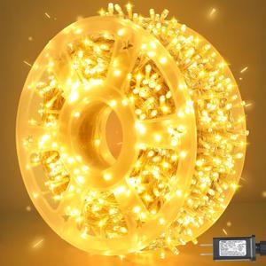 weillsnow 164 FT 500 LED Christmas Lights Outdoor, Waterproof Christmas Fairy Lights with Timer, Plug in Warm White LED String Lights with 8 Modes for Bedroom Wedding Party Xmas Decoration