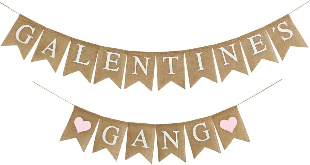Galentine's Day Decorations Banner Burlap, Pink Heart Galentine Gang Hanging Banner Girl Ladies Party Supplies Photo Props Galentines Theme Decor