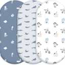 Civarua Kids Bassinet Fitted Sheets, 3 Pack Baby Boy and Girl, Soft Breathable Stretchy Baby Pad/Mattress Sheet Set, Universal Fit for Hourglass Oval and Rectangle Bassinet MattressBlue Whale Ocean