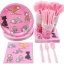 Sustainable Greeting Cat Birthday Party Supplies, Paper Plates, Napkins, Cups and Plastic Cutlery ( 24 Serves)