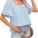 BZB Womens Summer Peplum Tops Sqaure Neck Ruffle Sleeve Blouses Fit Flowy Shirts S-2XL (Blue, S)