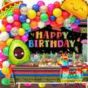 100pcs Mexican Party Birthday Decorations Fiesta Balloon Arch Garland Kit, 5 De Mayo Happy Birthday Backdrop Taco Balloons Tablecloth Decor Carnival Cinco De Mayo Party Decorations Supplies