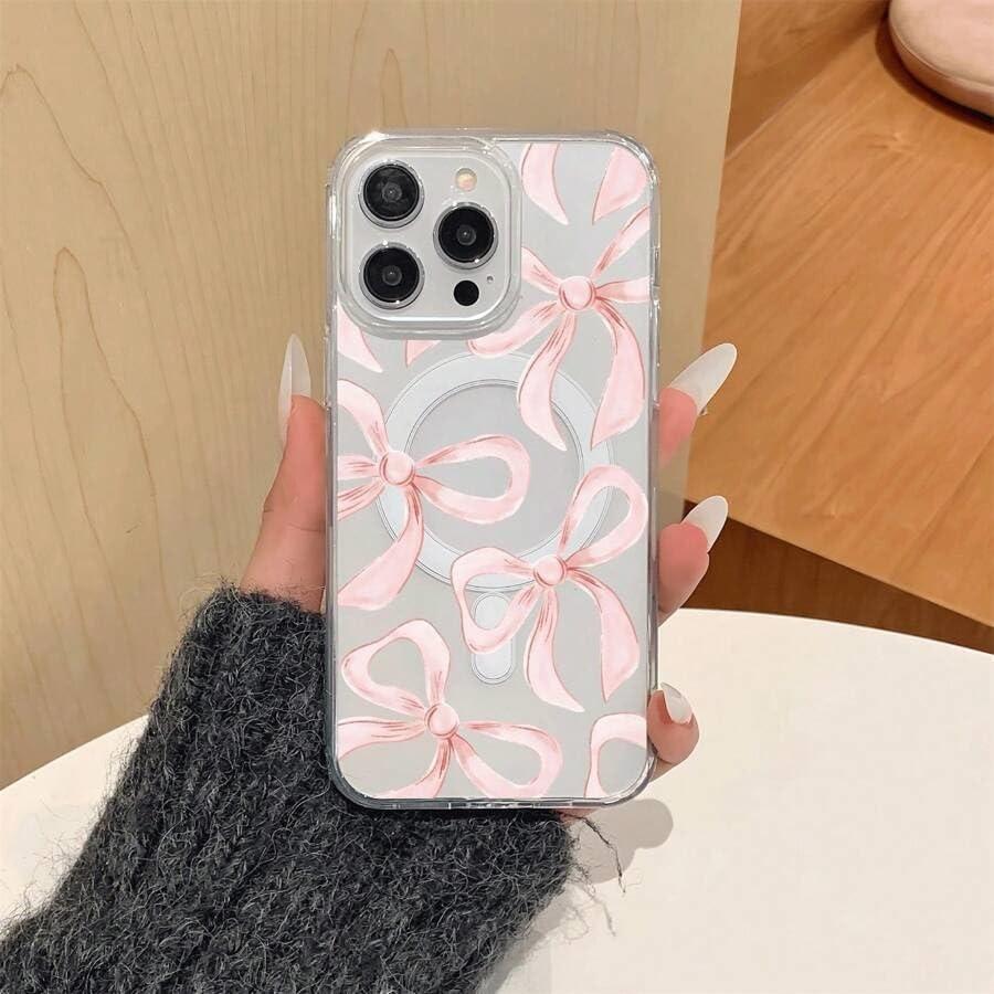 Magnetic for iPhone 17 Air Case, Pink Bow Clear Case Compatible with MagSafe, Wireless Slim Ribbon Aesthetic Phone Cover Girly Shockproof Protective Cases for Women Girls
