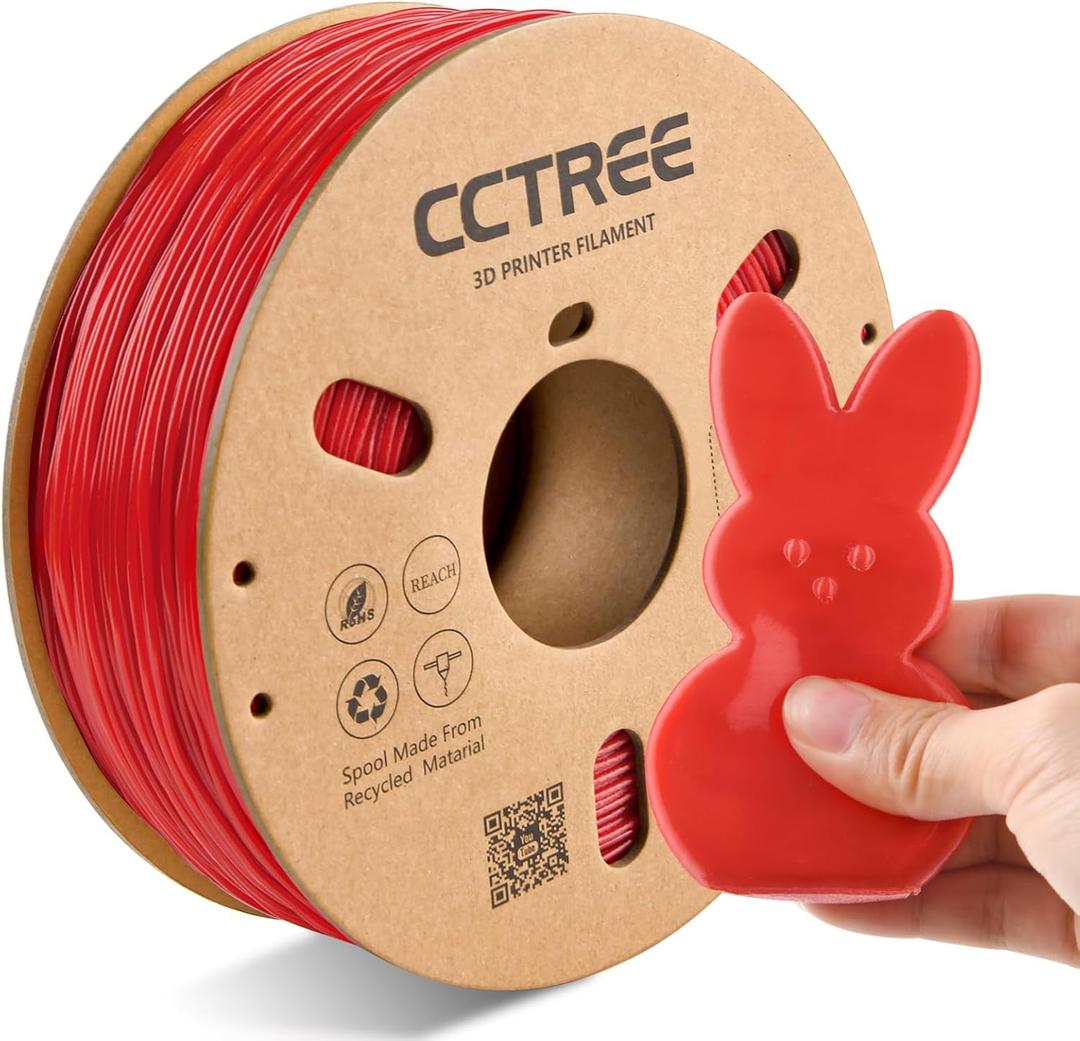 CCTREE TPU Filament 1.75mm, High Speed&High Elasticity, Shore 95A Flexible 3D Printer Filament, 1KG (2.2lbs) Spool, Dimensional Accuracy 0.03mm, Fits Most FDM Printers, Red