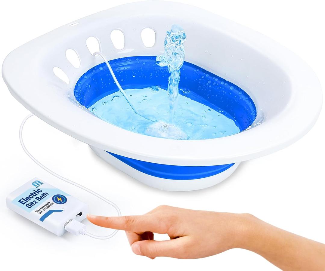 Sitz Bath, Msiori Electric Sitz Bath, Sitz Bath for Toilet Seat, Sits Bath Kit for Women, Sitz Bath for Hemorrhoids, Automatic Flushing,Hip Bath Bowl, Foldable (Electric Sky-blue)