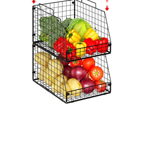 2 Pack Stackable Wire Storage Basket, Extra Large Capacity Pantry Organizer and Storage, Muti-Purpose for Fruit Vegetable Basket & Toy Bin & Snack Organizer, Size 16"L x10"W x8"H