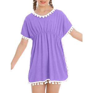 Girls Swimsuit Cover Up Purple Bating Suits Size 5-6 Years Old Short Sleeve Pool Beach Coverup