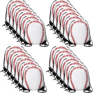 Sadnyy 24 Pcs Baseball Birthday Party Favors Baseball Drawstring Bags Softball Backpack Swag Bag Ideas Gift for Team(White, Red)