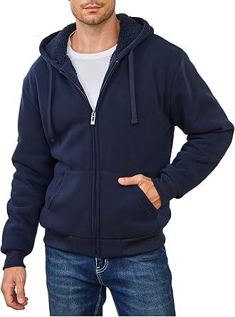 Hoodies for Men Full Zip Up Fleece Warm Thick Jackets Heavyweight Sherpa Lined Coat