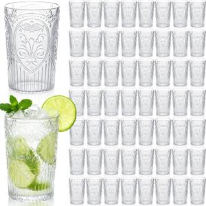 Plastic Vintage Drinking Glasses - 16 oz Stemless Ribbed Highball Glasses Bulk Embossed Reusable Cups for Water Beer Cocktails Juice Wedding Bridal Shower Birthday Event Party(Clear,100 Pcs), 3.1 inch /8 cm x 5.1 inch / 13 cm