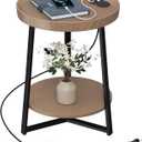 Round End Table with Charging Station, Walnut Color, 15.75"D x 15.75"W x 23"H