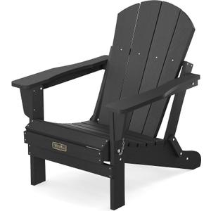 SERWALL Folding Adirondack Chairs Patio Chairs Lawn Chair Outdoor Weather Resistant for Patio Garden, Backyard Deck, Fire Pit - Black (1 PACK)