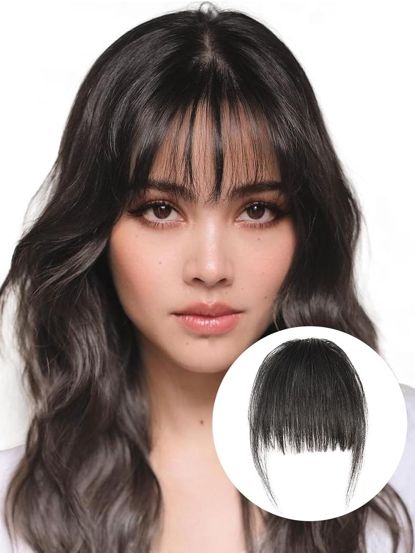 Clip in Bangs 100% Real Human Hair fake bangs clip in hair extensions clip on bangs for women Wispy Fringe Bangs Natural Hair Pieces for Daily Wear(Wispy Bangs,Black)