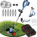 Cordless Weed Wacker & Weed Eater, 21V 3-in-1 String Trimmer & Brush Cutter, 2×4.0Ah Batteries, Lightweight Electric Lawn Edger with 3 Blades & Removable Wheels for Yard & Garden
