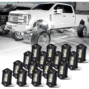 R3 LED White Rock Lights Super Bright 6000K Underglow Light for Truck SUV UTV ATV RZR Offroad Car Boat Rock Lights White High Power Underbody Glow Neon Trail Rig Lamps 16Pods