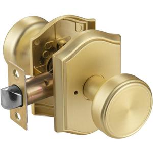 Gold Door Knobs for Bathroom & Bedroom, Interior Pismo Doorknob with Camelot Trim, Satin Brass Heavy Duty Door Knob with Lock (1)