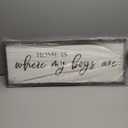 Home Is Where My Boys Are Wood Plaque Sign - 40 x15 Inch Rustic Wall Art for Living Room, Bedroom, Farmhouse Wall Decoration, Ready to Hang Family Decor (White)