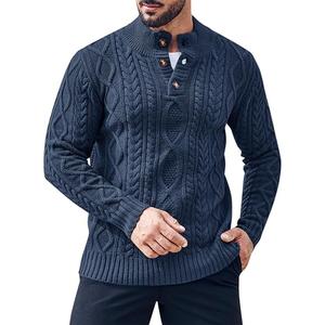Gafeng Mens Mock Neck Pullover Sweater Casual Slim Fit Cable Knit Button Up Thermal Lightweight Winter Sweaters Knitwear Navy Blue XXL