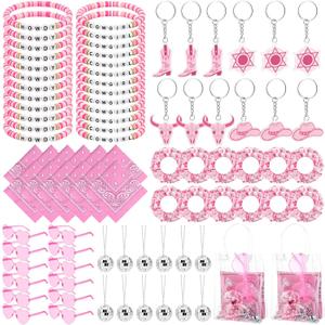 Landical 96 Pcs Cowgirl Party Favors Cowgirl Howdy Bracelets Paisley Bandanas Acrylic Keychains Disco Necklaces Heart Sunglasses Scrunchies Gift Bag for Western Birthday Bachorlette Party(Pink)
