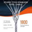 NUTYPE 1/8" T316 Stainless Steel Cable, Aircraft Cable for Deck Railing, 7x7 Strand Core, 1000FT, Come with Cutter